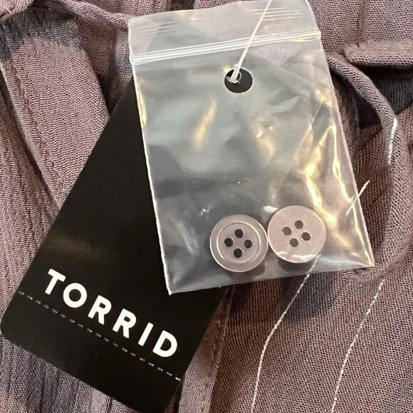 Torrid Crinkle Gauze Lurex Peasant Blouse Womens Size 3x Button Up L/S NWT - Picture 4 of 10